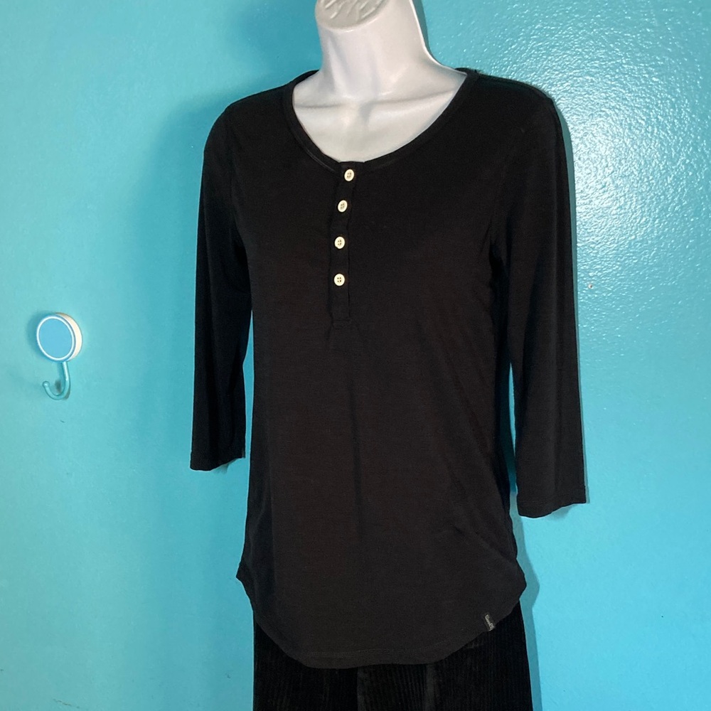 Woolly Womens Everyday Merino Size S Black Henley Pullover Wool Top With Flaws